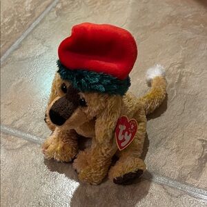 Ty Beanie Babies Plush Dog 2000 "Jinglepup" with Red and Green Hat